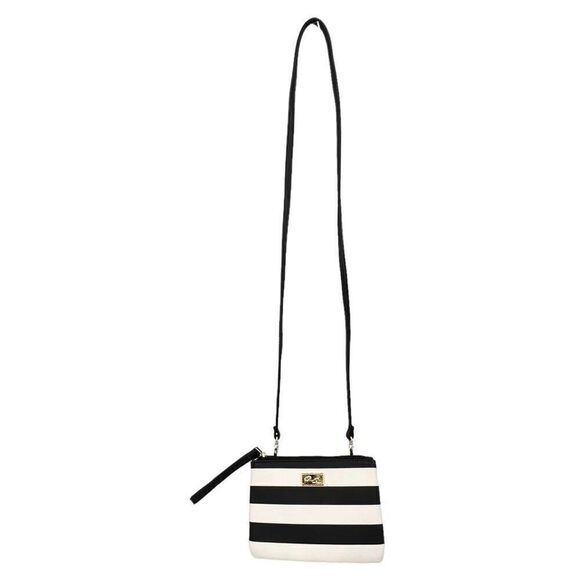 Betsey Johnson Signature Black & White Striped Luv Betsey Crossbody Wristlet - Picture 2 of 10